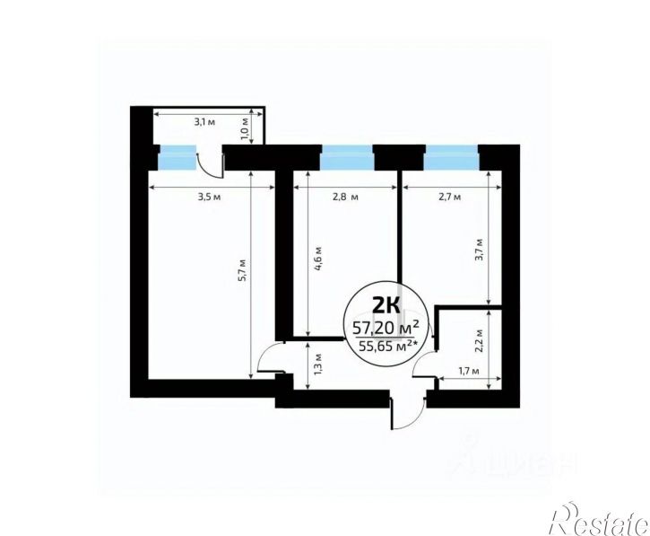 2-комн квартира в новом доме 1-й кв-л, 50,  д. 50
