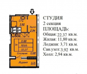 1-комн, 22.51 кв м, этаж 19/33 Антонова-Овсеенко улица