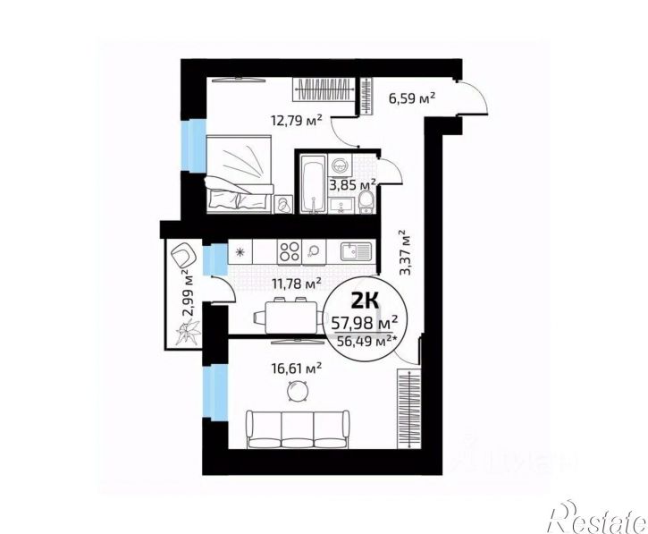 2-комн квартира в новом доме 1-й кв-л, 50,  д. 50