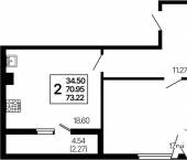 2-комн, 73 кв м, этаж 2/21 Печёрская улица, 18Г