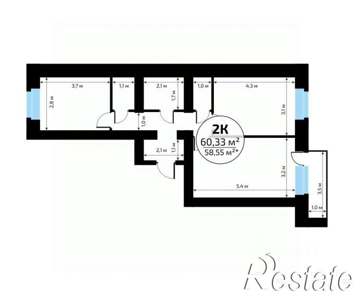 2-комн квартира в новом доме 1-й кв-л, 50,  д. 50
