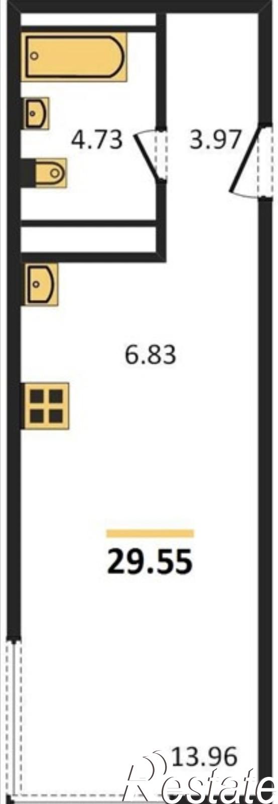 Купить студию за 3 546 000 рублей на Поселковая улица, 5