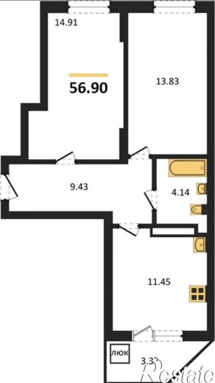 2-комн квартира в новом доме Московское шоссе 18-й километр, 55