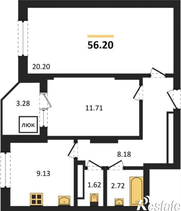 2-комн квартира в новом доме Московское шоссе 18-й километр, 55