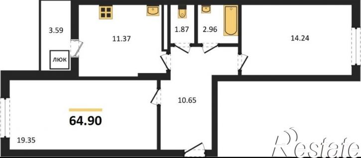 2-комн квартира в новом доме Московское шоссе 18-й километр, 55
