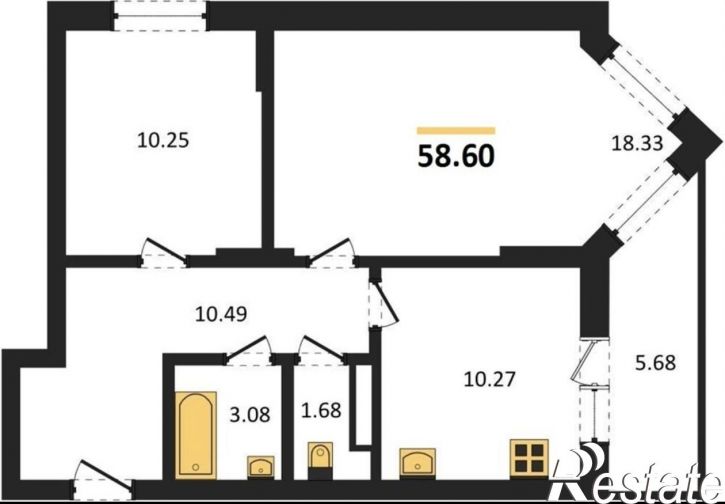 2-комн квартира в новом доме Московское шоссе 18-й километр, 55