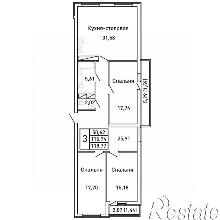 3-комн квартира в новом доме Московское шоссе, 11,  д. 11