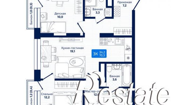 3-комн квартира в новом доме 8-я Радиальная улица, 31,  д. 31