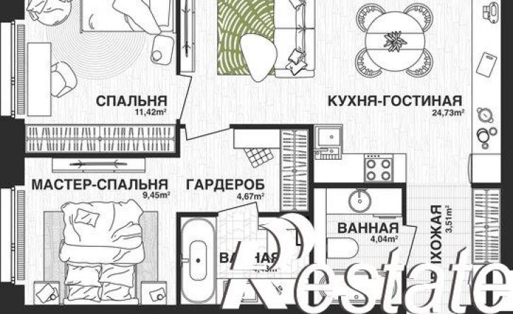 2-комн квартира в новом доме Парковый переулок, 3,  д. 3