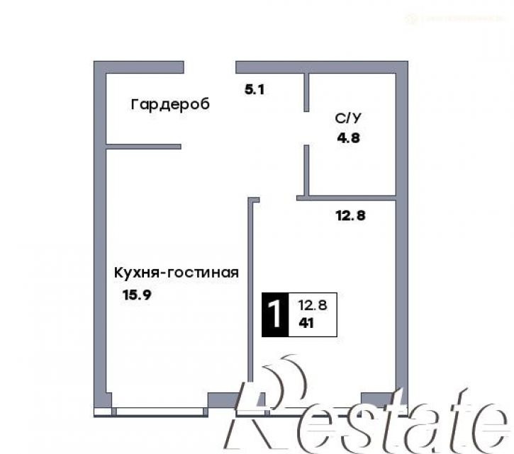 1-комн квартира в новом доме Луначарского улица