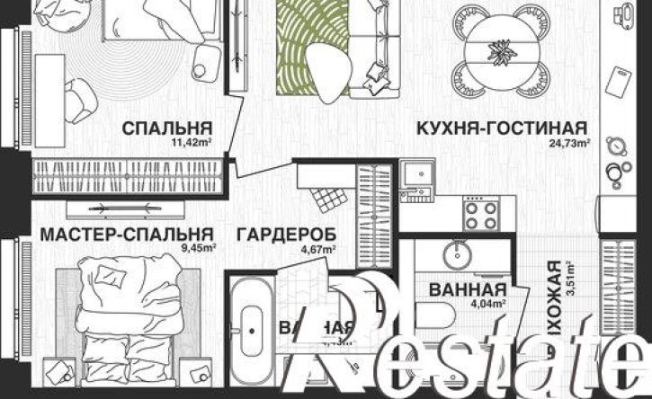 2-комн квартира в новом доме Парковый переулок, 3,  д. 3