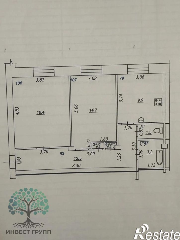 2-комн квартира Победы улица, 91